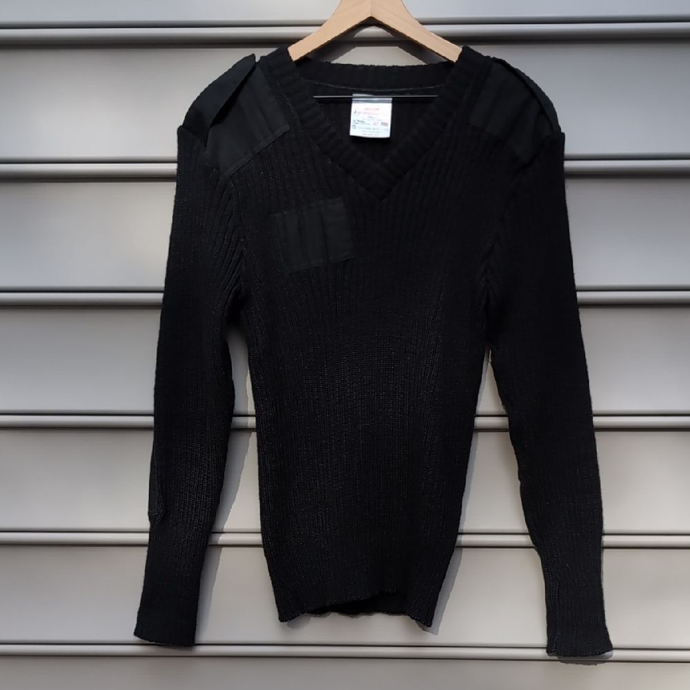 Vintage Black Wool British Military Tactical Ribbed Sweater Made In England
